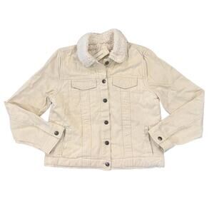 NWT Francesca's Harper Heritage Ivory Sherpa Lined Denim Jean Jacket